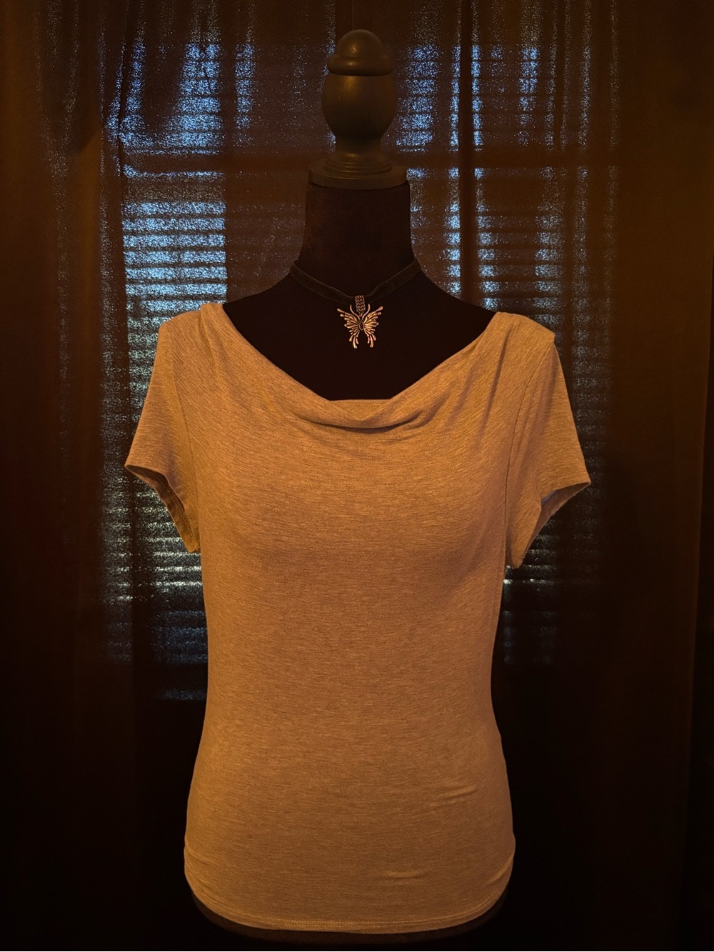 Grey Cowl Neck Short Sleeve Top